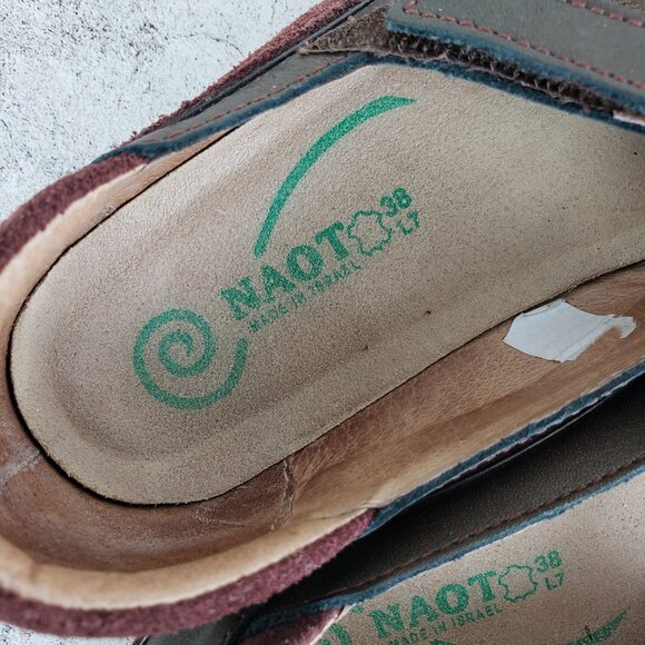 NAOT Israel Leather Comfort Shoes Mary Jane Metallic size 38 Lagenlook Hippie - Picture 4 of 11